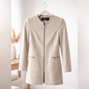 Zara Women's Beige Coat/Blazer with Zipper Detail